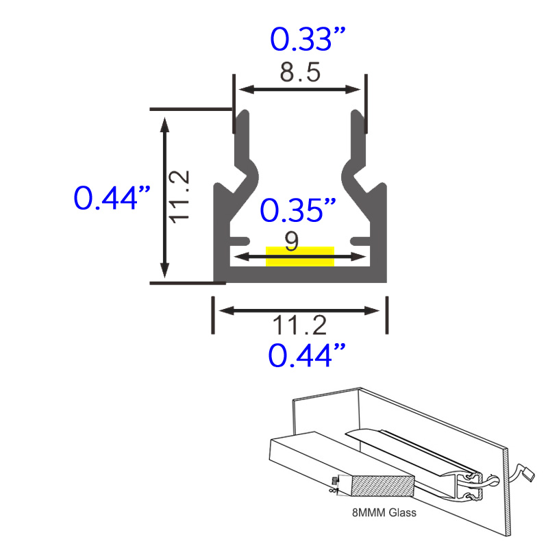 8mm LED Glass Shelf Lighting Profile - Compatible With 8mm Strip 8mm LED Glass Shelf Lighting Profile - Compatible With 8mm Strip